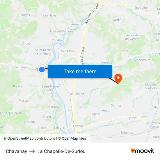 Chavanay to La Chapelle-De-Surieu map