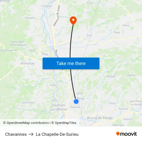 Chavannes to La Chapelle-De-Surieu map