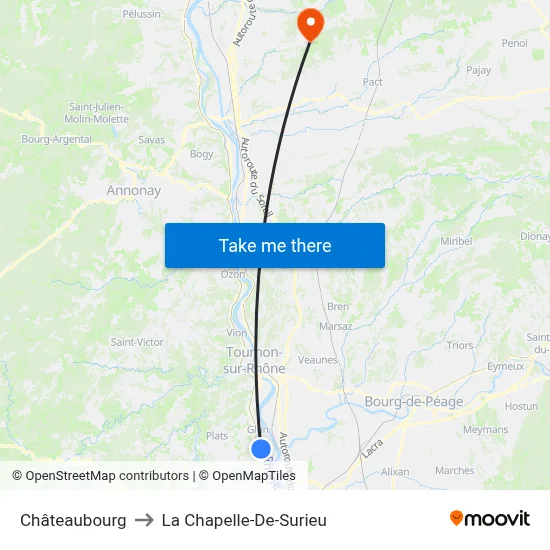 Châteaubourg to La Chapelle-De-Surieu map