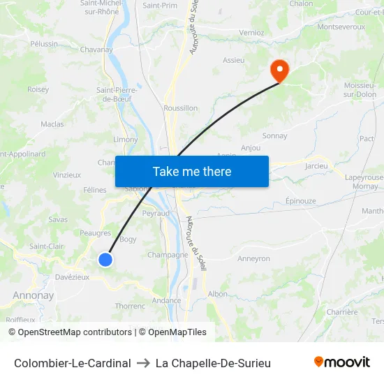 Colombier-Le-Cardinal to La Chapelle-De-Surieu map
