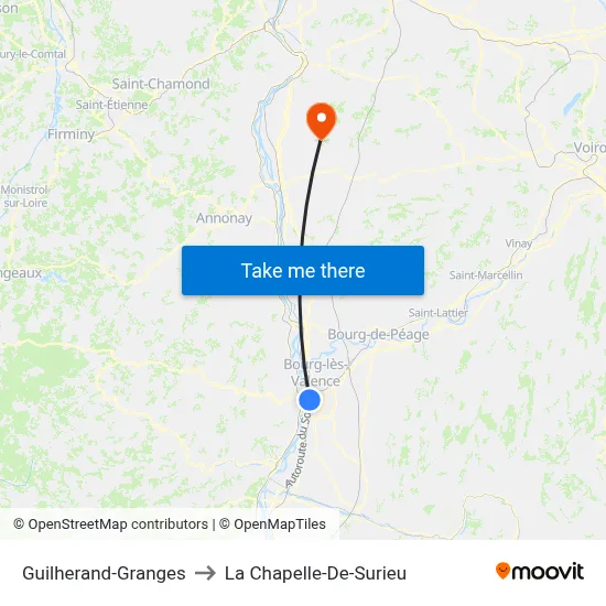 Guilherand-Granges to La Chapelle-De-Surieu map