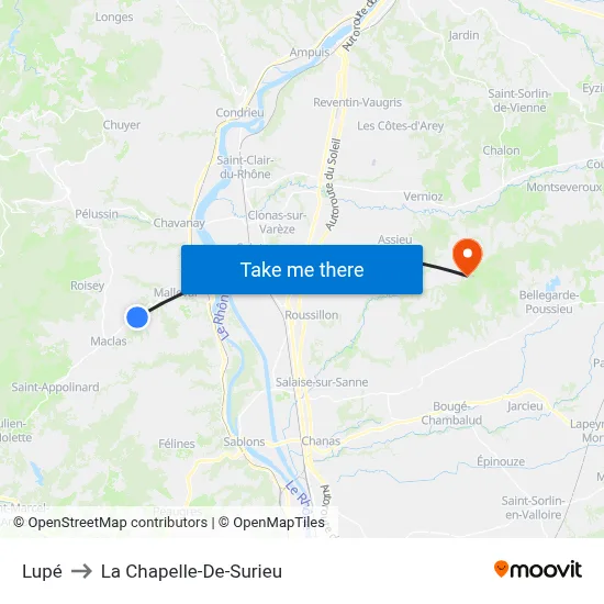 Lupé to La Chapelle-De-Surieu map