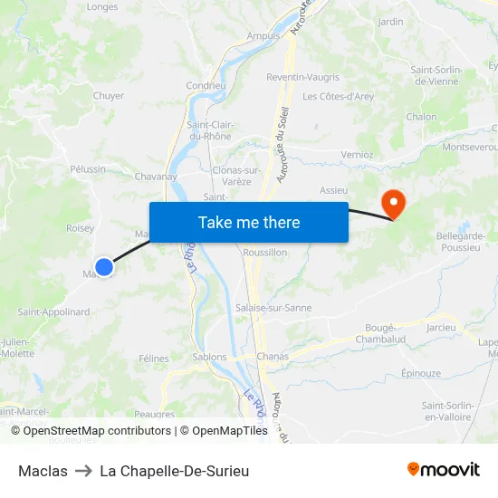 Maclas to La Chapelle-De-Surieu map