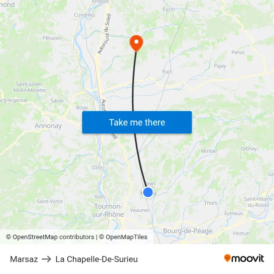 Marsaz to La Chapelle-De-Surieu map