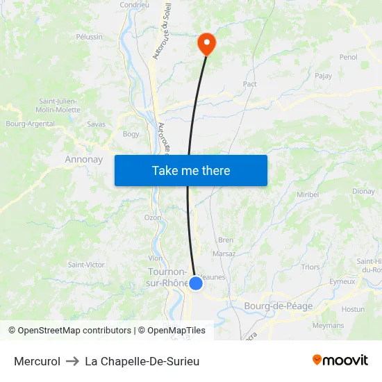 Mercurol to La Chapelle-De-Surieu map