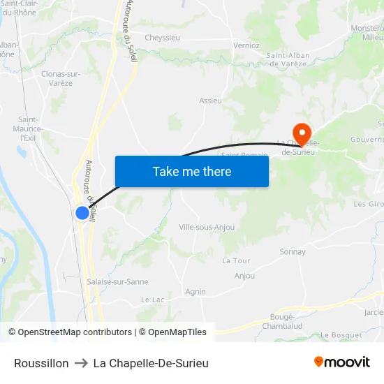 Roussillon to La Chapelle-De-Surieu map