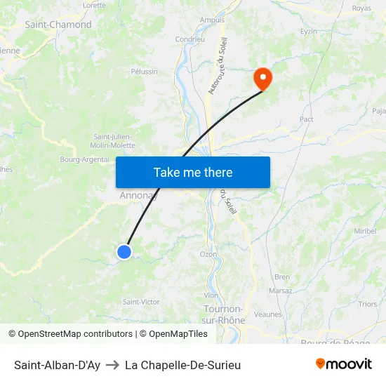 Saint-Alban-D'Ay to La Chapelle-De-Surieu map