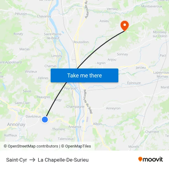 Saint-Cyr to La Chapelle-De-Surieu map