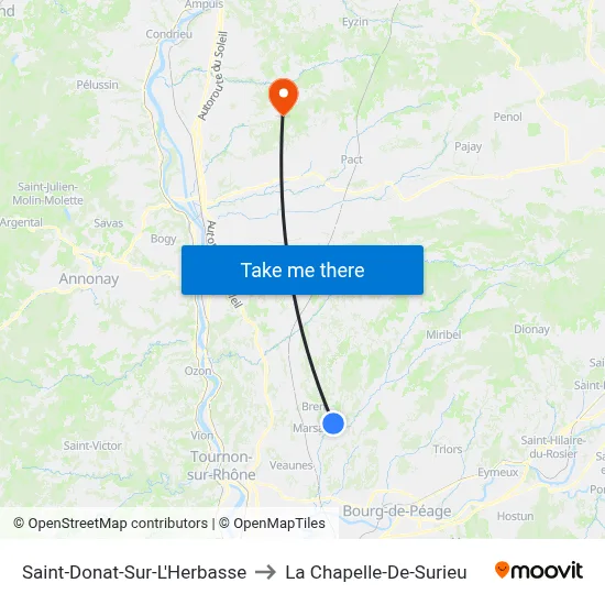 Saint-Donat-Sur-L'Herbasse to La Chapelle-De-Surieu map
