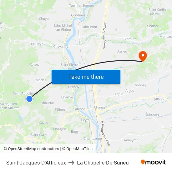 Saint-Jacques-D'Atticieux to La Chapelle-De-Surieu map