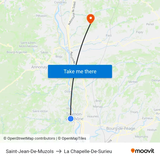 Saint-Jean-De-Muzols to La Chapelle-De-Surieu map
