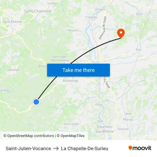 Saint-Julien-Vocance to La Chapelle-De-Surieu map