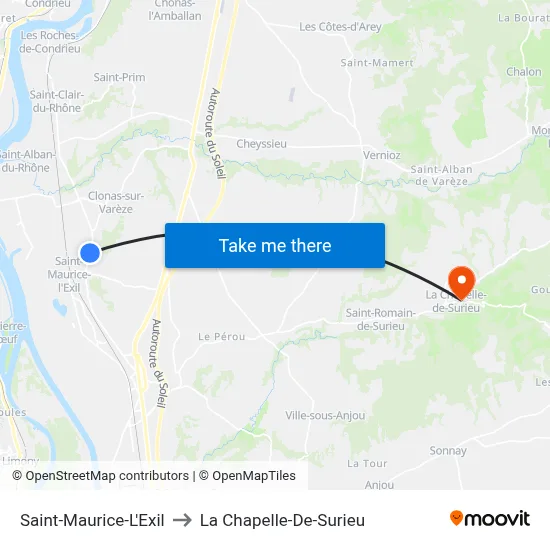 Saint-Maurice-L'Exil to La Chapelle-De-Surieu map
