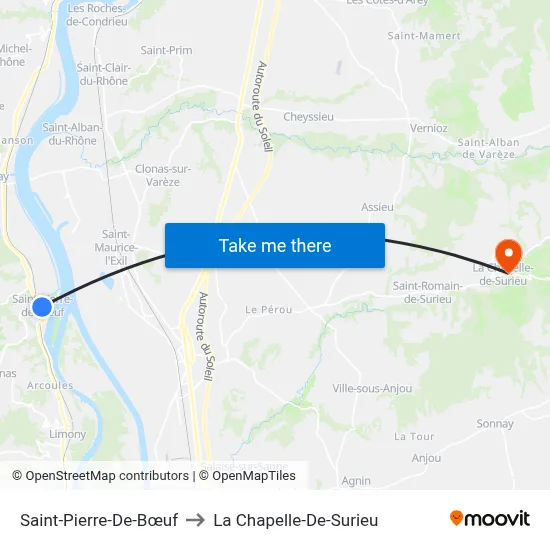 Saint-Pierre-De-Bœuf to La Chapelle-De-Surieu map