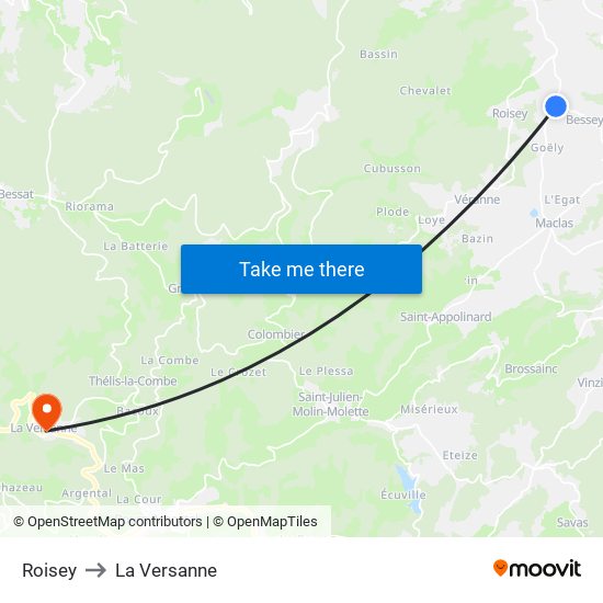 Roisey to La Versanne map