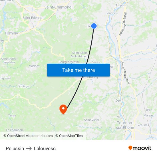 Pélussin to Lalouvesc map