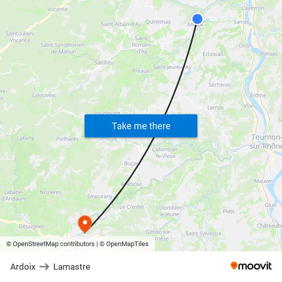 Ardoix to Lamastre map