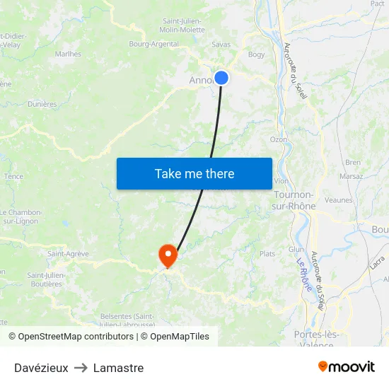 Davézieux to Lamastre map