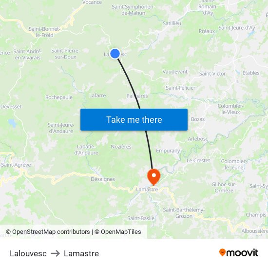 Lalouvesc to Lamastre map