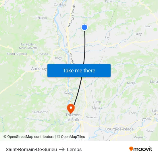 Saint-Romain-De-Surieu to Lemps map
