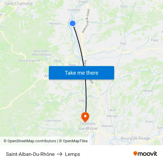 Saint-Alban-Du-Rhône to Lemps map