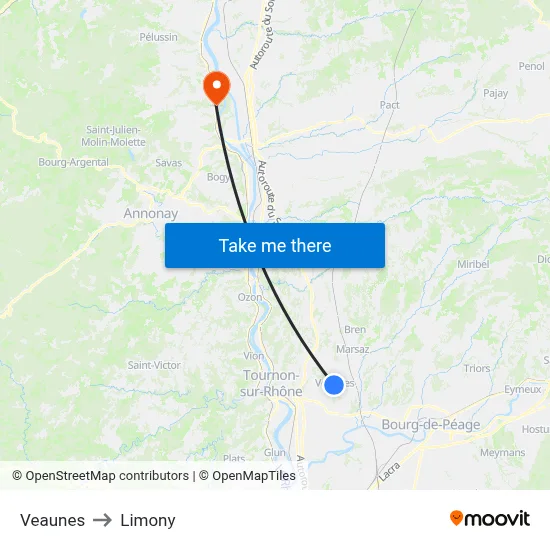 Veaunes to Limony map