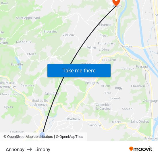 Annonay to Limony map