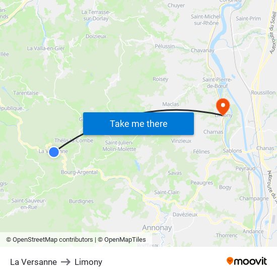 La Versanne to Limony map