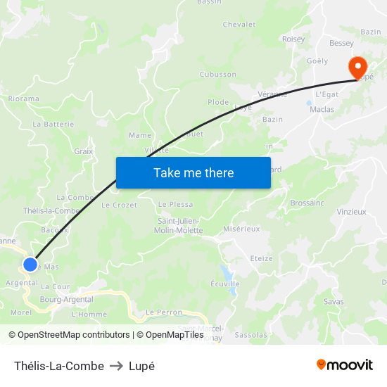 Thélis-La-Combe to Lupé map