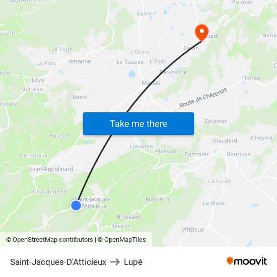 Saint-Jacques-D'Atticieux to Lupé map