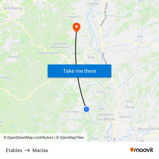 Étables to Maclas map