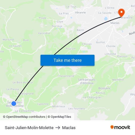 Saint-Julien-Molin-Molette to Maclas map