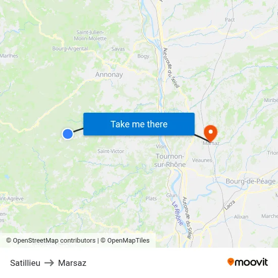 Satillieu to Marsaz map