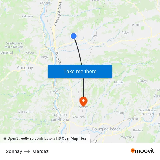 Sonnay to Marsaz map