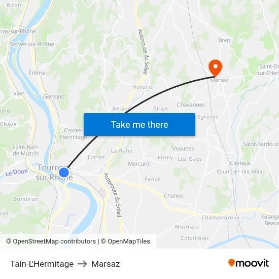Tain-L'Hermitage to Marsaz map