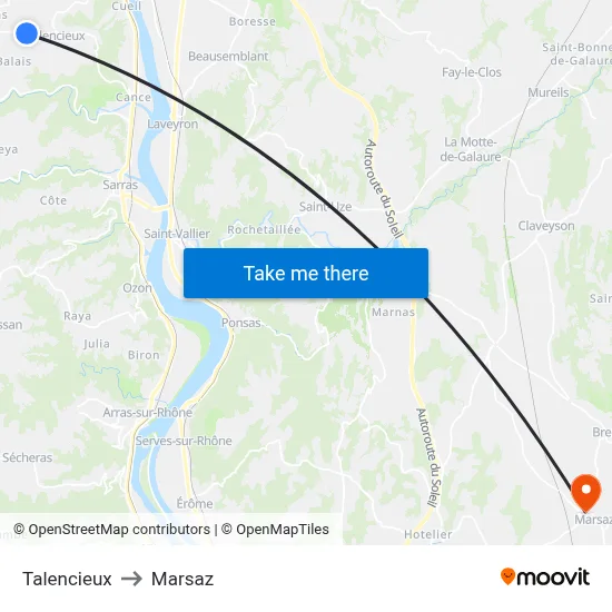 Talencieux to Marsaz map