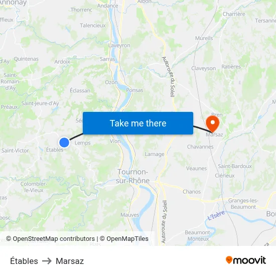 Étables to Marsaz map