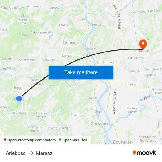 Arlebosc to Marsaz map