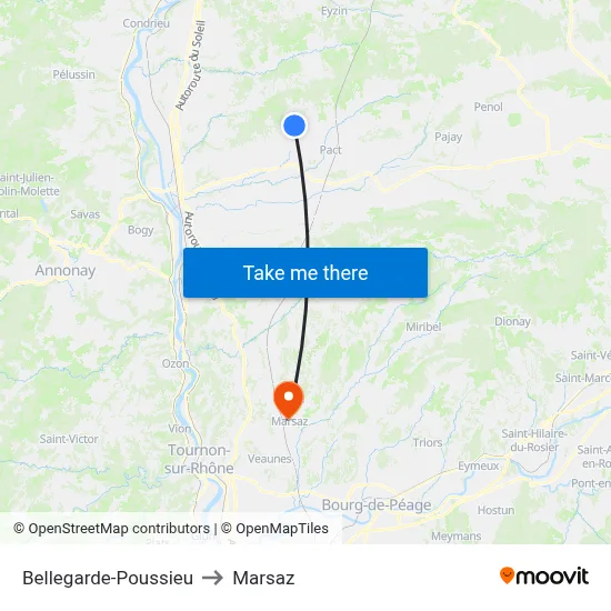 Bellegarde-Poussieu to Marsaz map