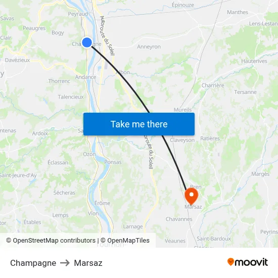 Champagne to Marsaz map