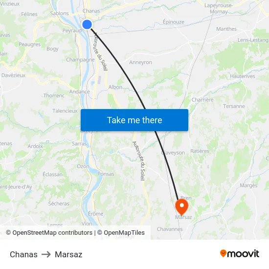 Chanas to Marsaz map