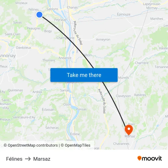 Félines to Marsaz map