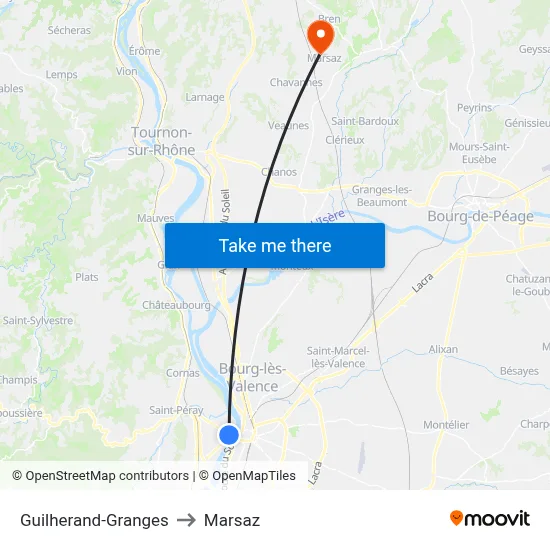 Guilherand-Granges to Marsaz map