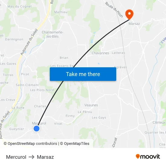 Mercurol to Marsaz map