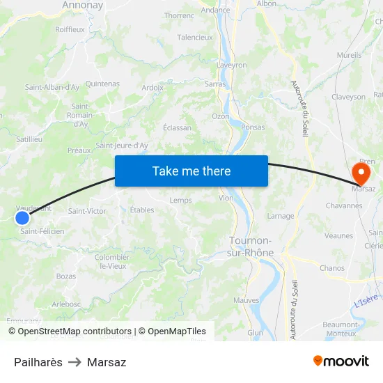 Pailharès to Marsaz map