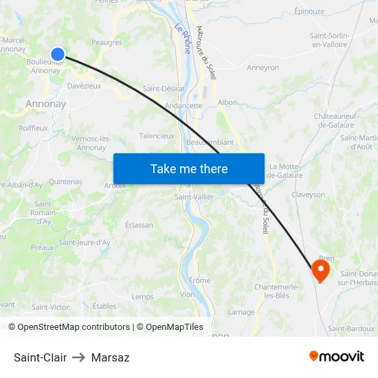 Saint-Clair to Marsaz map