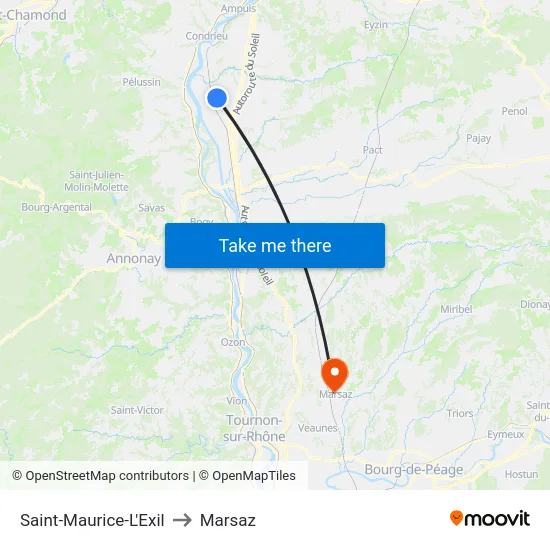 Saint-Maurice-L'Exil to Marsaz map