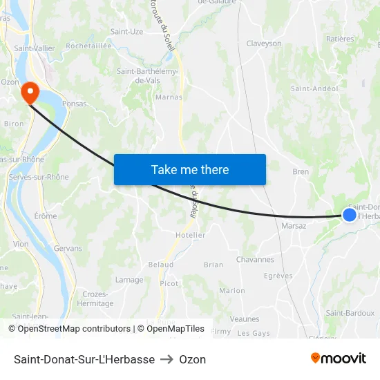 Saint-Donat-Sur-L'Herbasse to Ozon map