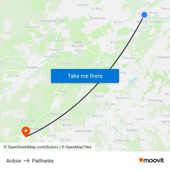 Ardoix to Pailharès map