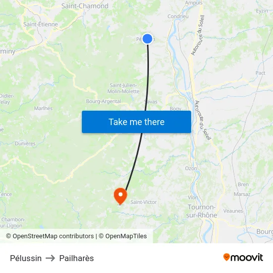 Pélussin to Pailharès map